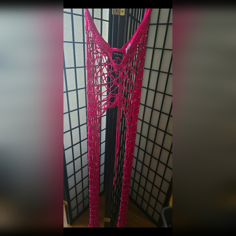 PrettyLittleThing Hot Pink Fishnet Pants - Picture 7 of 7